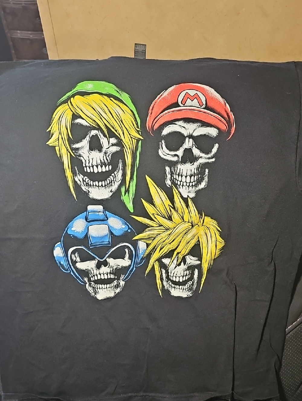 Skull Gamer Character Graphic Tee - Black Mario